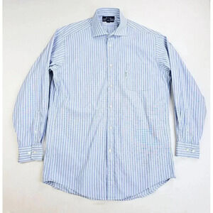 Faconnable Relaxed Fit Size XL 4/16 Men's Blue White Stripe Spread Collar Shirt